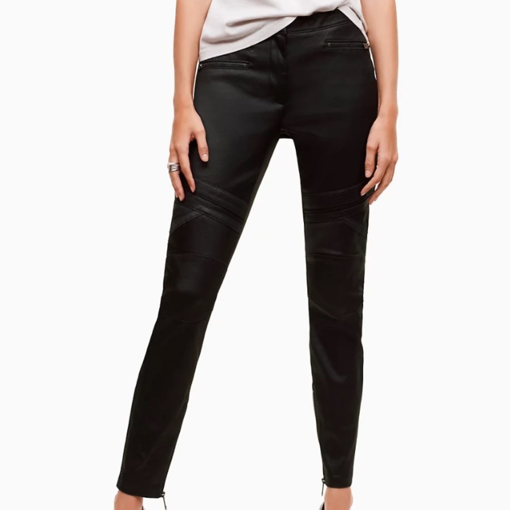 NWT Aritzia Talula Moto Pant in Shiny Black Zipper Hem Size 00